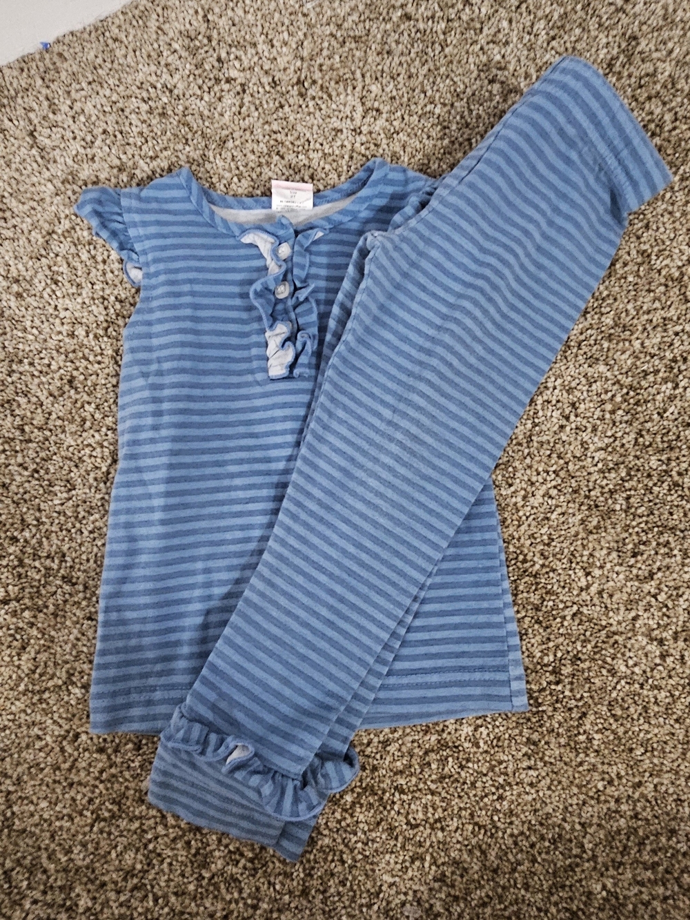 Ricrac & Ruffles Blue Striped Kids Set with Ruffles Size 2t